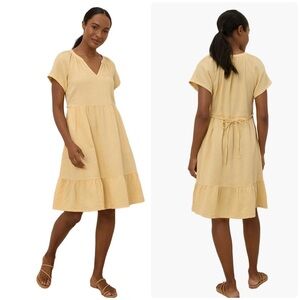 Pact Coastal Gauze Organic Cotton Breezy Back Tie Short Sleeves Yellow Dress XXS
